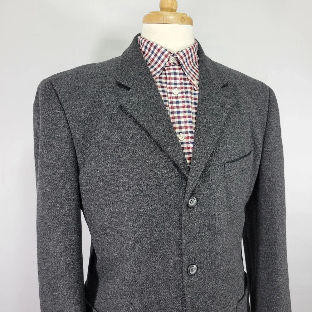 Jones New York Men's Sport‎ Coat Blazer Three Button Gray Flannel Poly Wool 42R